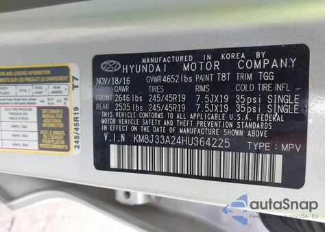 2017 Hyundai Tucson Sport from USA, damaged, VIN KM8J33A24HU364225